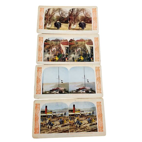 Antique World Series China Hong Kong Color Stereoview Lot of 4 Lighthouse - Picture 1 of 7